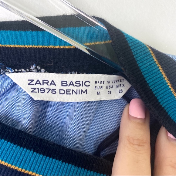 Zara Basic Chambray Tape Banded Shirred Sleeves Blouse Top Medium - Picture 5 of 7